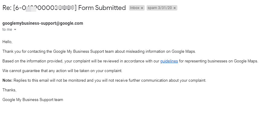 Google My Business email redressal form