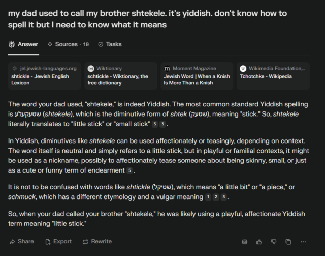 An example of the writer speaking a search term into an LLM to find the answer